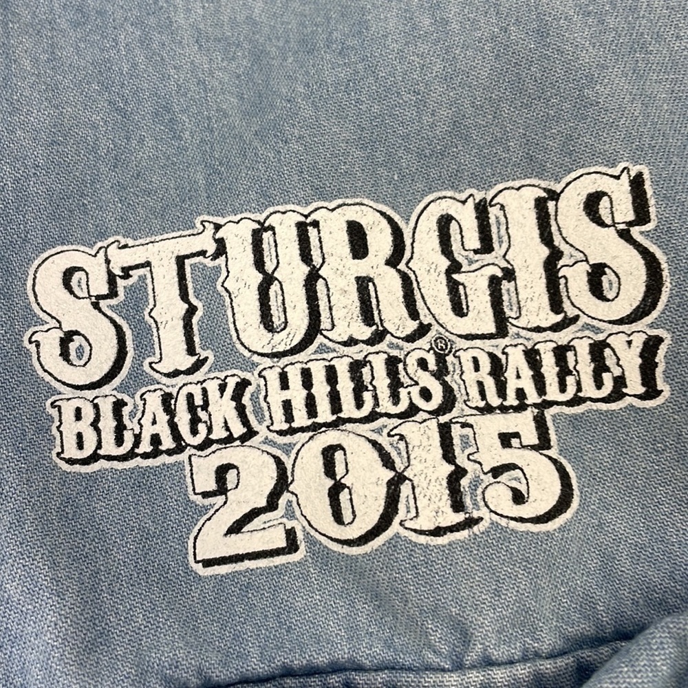 STURGIS MOTORCYCLE BLACK HILLS VALLEY SLEEVELESS JEAN SHIRT SZ XL - Picture 6 of 8